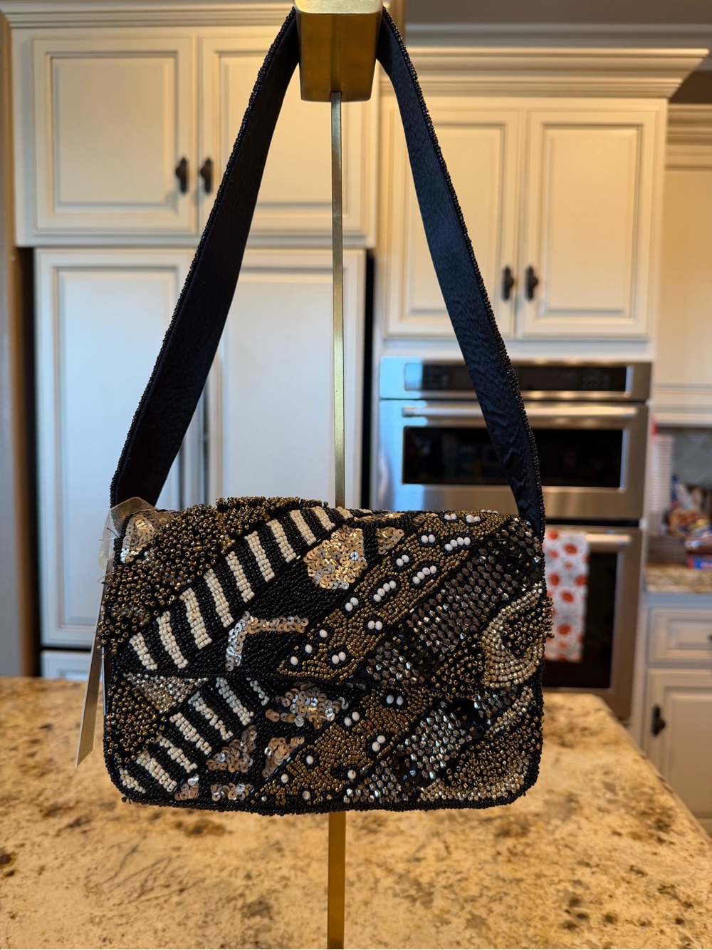 From India to You Embellished Black and Gold Beaded Shoulder Bag